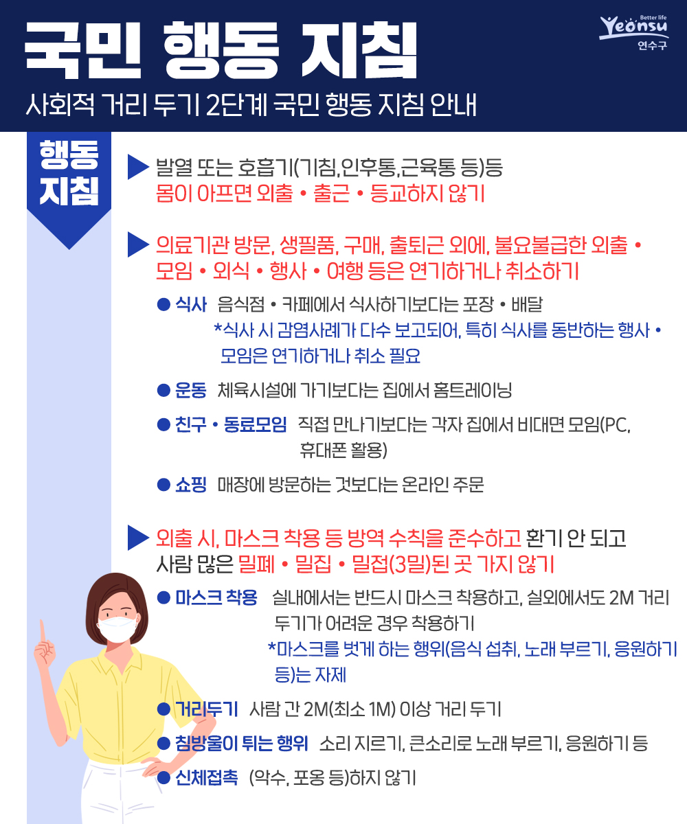 사회적 거리두기 2단계 국민 행동 지침의 1번째 이미지